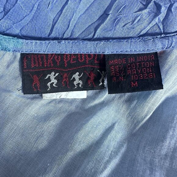 VTG Y2K Funky People Babydoll Mini Dress Size M Blue Phoebe Buffay 90s Clueless - Picture 11 of 14